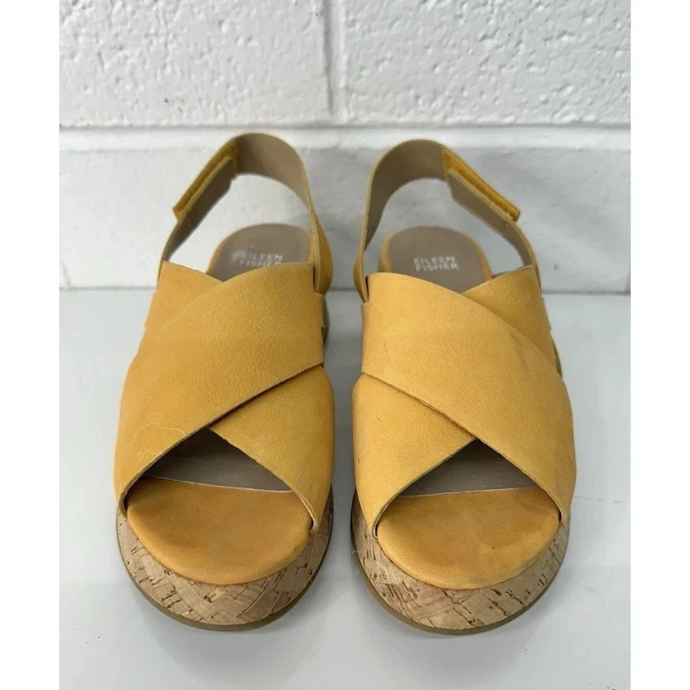 EILEEN FISHER Timor Espadrille Cork Wedge Platform Sandals (Women's Size 7.5‎ M)